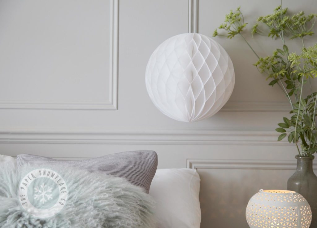 Paper 3D Hanging Ball Decoration White The Paper Snowflake Company